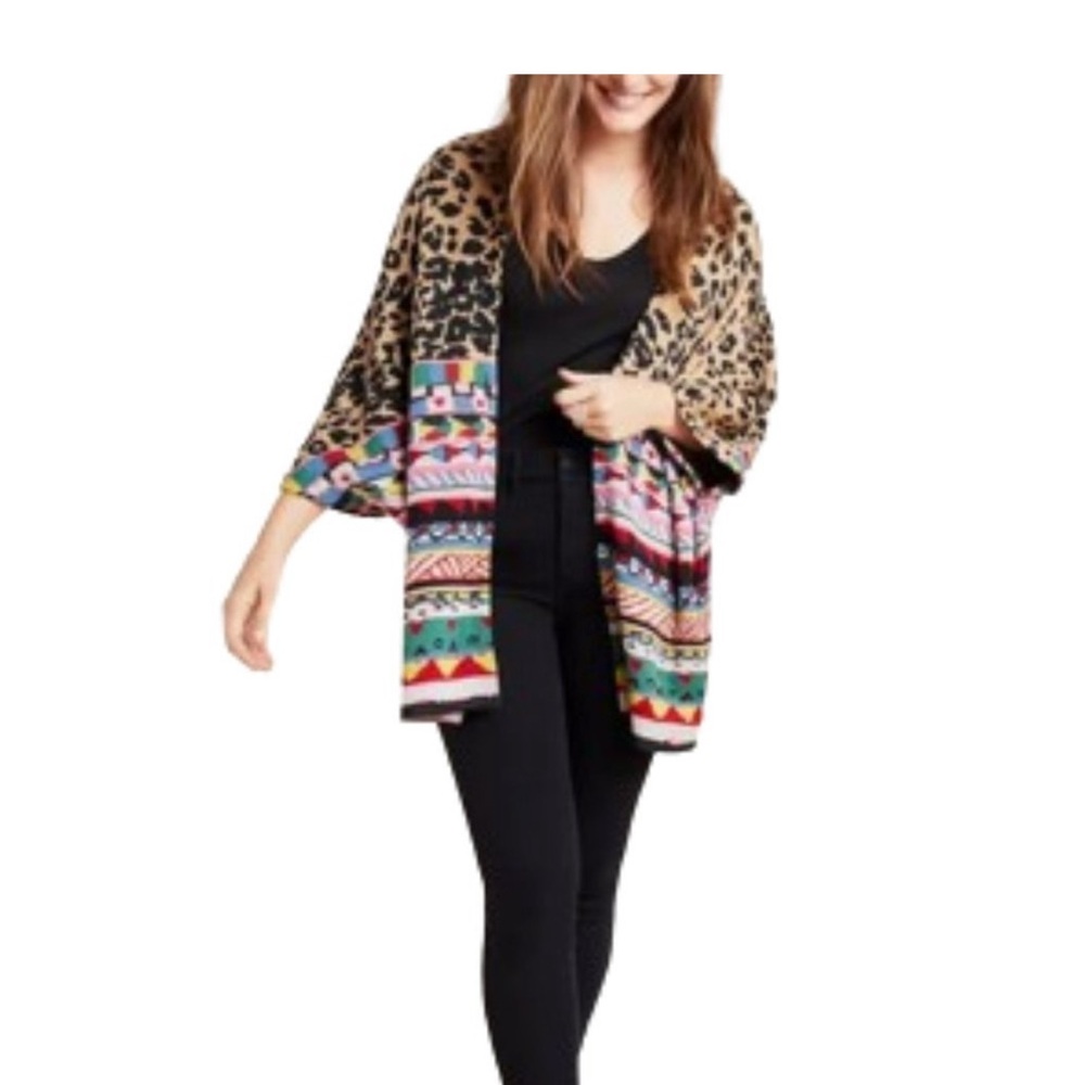 Anthropologie Aldomartins Leopard and Tribal Print Kimono Size Large